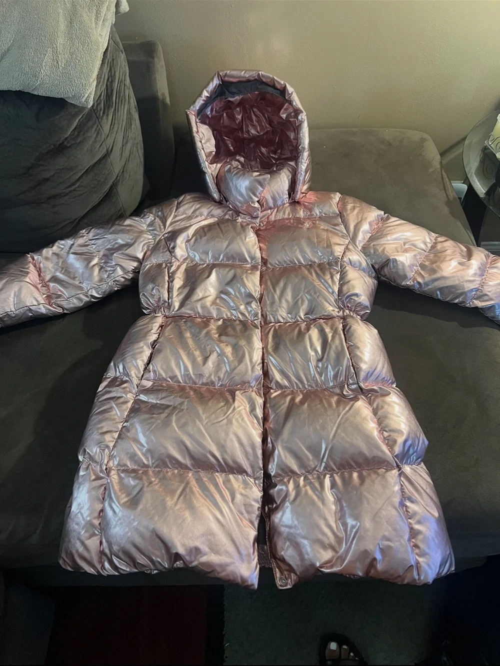Ralph Lauren Shiny Rose Pink Hooded Puffer Coat